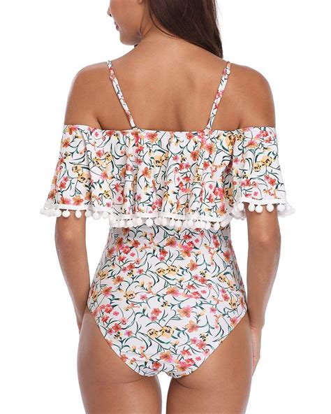 Womens One Piece Ruffle Swimsuit Off Shoulder Swimwear Bathing Suit