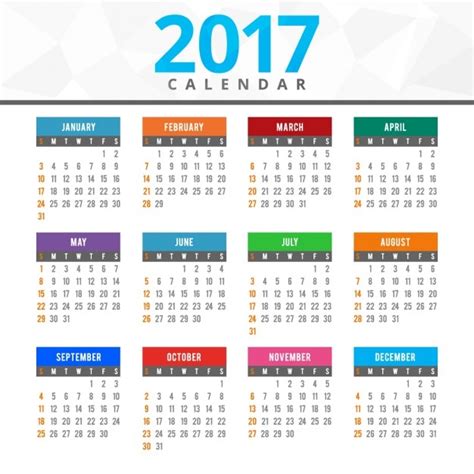 2017 Colored Calendar Vector Free Download