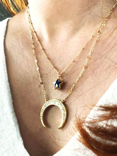 Upside Down Moon Necklace Large Crescent Moon Necklace Tusk Etsy