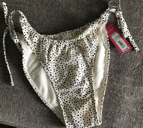 Xhilaration Juniors XL String Bikini Bottom Cream Polka Dot High Leg