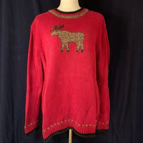 Cj Banks Sweaters Cj Banks Sz X Red Hand Embroidered Moose Sweater