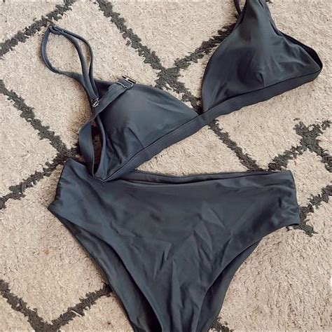 Medium Bikini Set Grey Blue Color High Waisted Depop