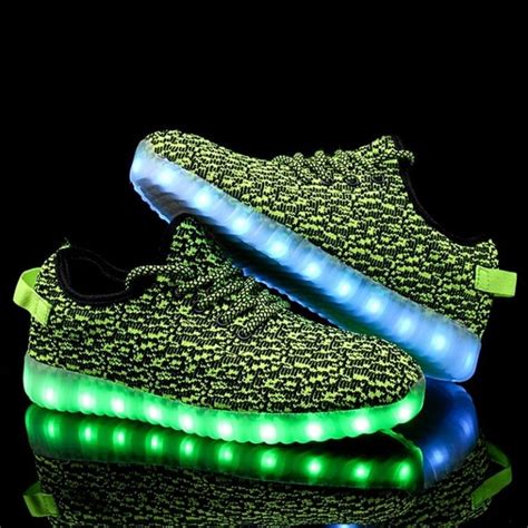 Bright LED Light Up Trainers Green Kids Remote