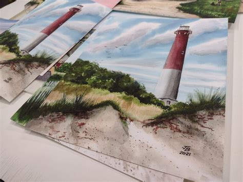 LBI Barnegat Lighthouse Painting Long Beach Island Blue Sky Etsy