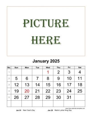 January Calendar Printable With Coloring On Weekend Horizontal