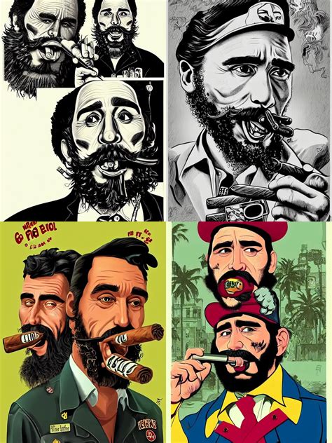 James Franco As Fidel Castro Smoking A Large Cigar Stable Diffusion