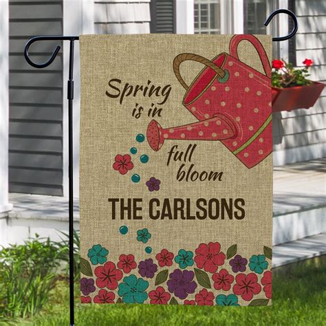 Pink Polka Dot Watering Can Customized Burlap Garden Flag Giftsforyounow