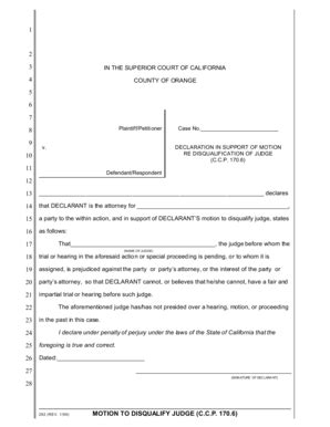 Motion To Disqualify Judge Ccp 1706 Occourts Fill And Sign