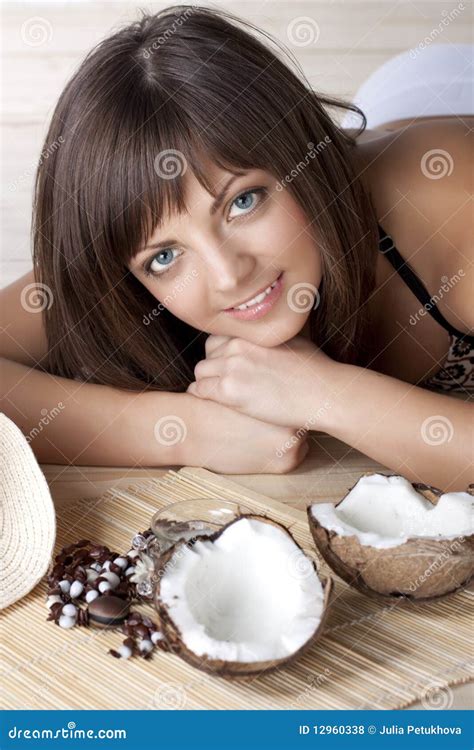 Beautiful Brunette With A Coco Stock Photo Image Of Health Bronze 12960338