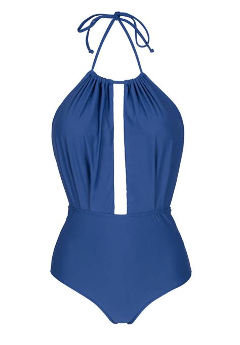 Blauer Tief Ausgeschnittener Badeanzug Denim Decote Profundo Bikini Brasil Shop