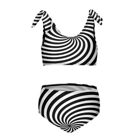 Black And White Op Art Spiral Girl S Piece Bikini Set Beach Sport Swimsuit Swimwear Y
