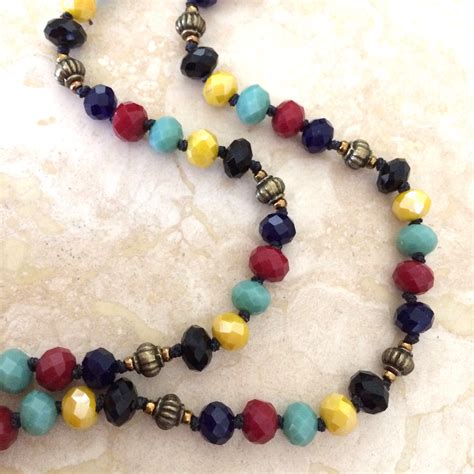 Long Glass Bead Necklace Colorful Glass And Metallic Bead Necklace Etsy