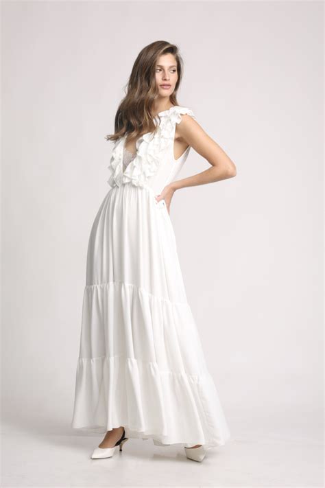 שמלת בוהו וולן לבנה | ענת מנוס שמלות כלה וערב