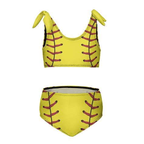 Baseball Texture Girl S Piece Bikini Set Beach Sport Swimsuit