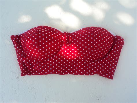 ON SALE Red Bandeau Top Fully Lined Bikini Top To Polka Dots Lovers