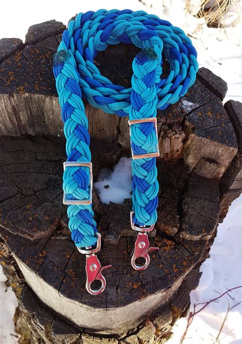 Blue Adjustable Horse Reins 9 Strand Paracord Horse Tack Dark And