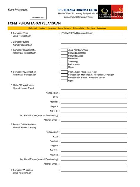 Form Data Pelanggan Nuansa Pdf