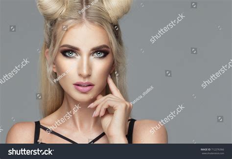 Sensual Beautiful Blonde Woman Posing Black Stock Photo 712276366 Shutterstock
