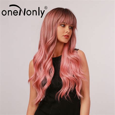 Onenonly Lange K Rper Welle Ombre Braun Rosa Synthetische Per Cken Mit