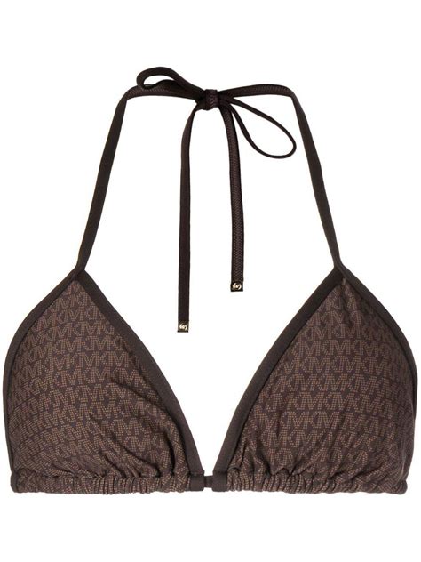 Buy Michael Kors Monogram Print Triangle Bikini Top Brown At Off Editorialist