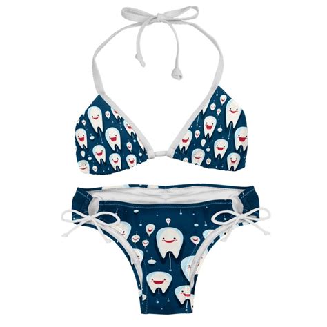 Tiny Teeth Detachable Sponge Adjustable Strap Bikini Set Two Pack Beach Pool Scenes Bikinis