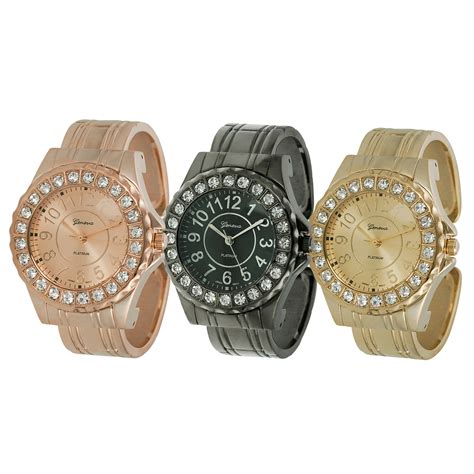 Geneva Platinum Women's Rhinestone-accented Cuff Watch - 14364377 ...