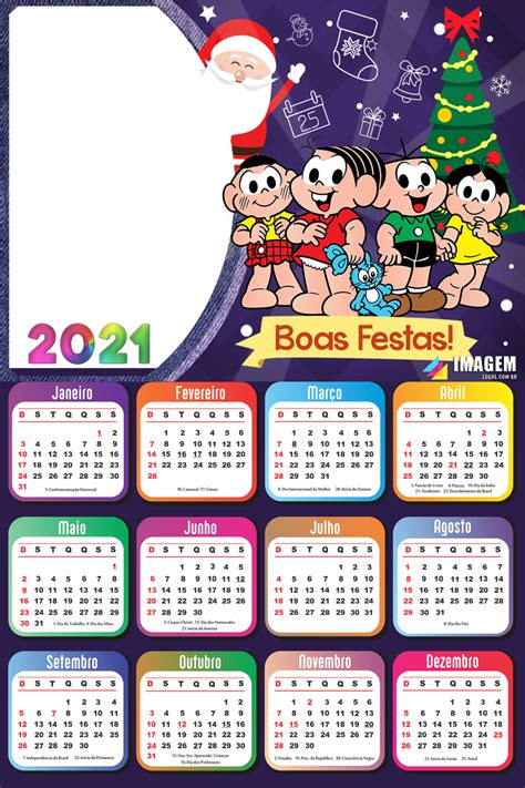 Calendário 2021 Boas Festas Turma da Mônica PNG Imagem Legal