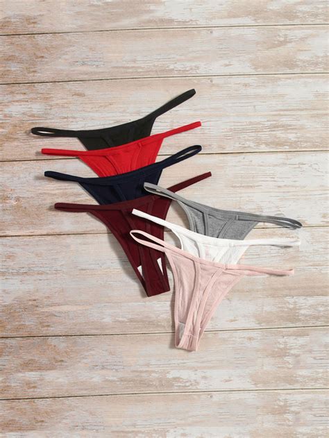 7pack Plain Ribbed Thong Shein Usa