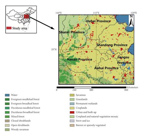 The Location And Land Cover Of The Study Area The 2014 Modis Land