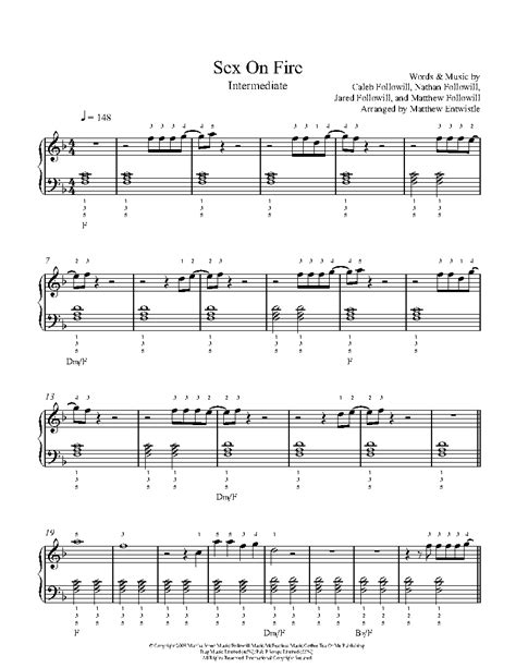 Sex On Fire By Kings Of Leon Piano Sheet Music Intermediate Level