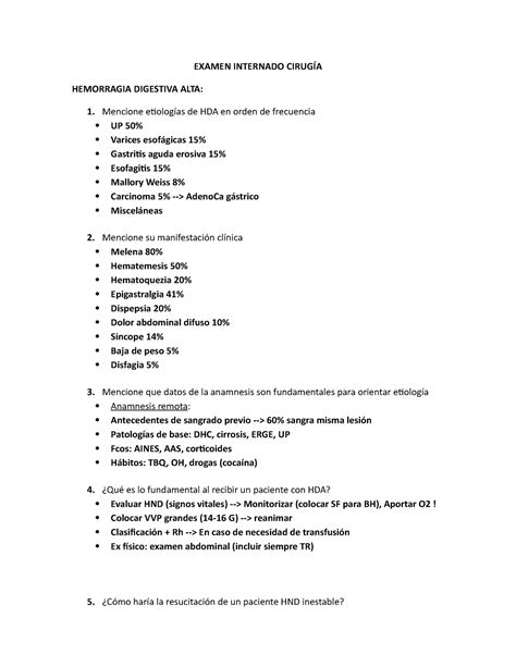 Hda Hda Examen Internado Cirug A Hemorragia Digestiva Alta