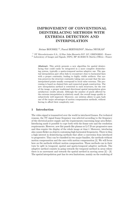 (PDF) Improvement of Conventional Deinterlacing Methods with Extrema Detection and Interpolation