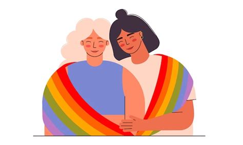 Premium Vector Lgbt Couple Of Women Lesbians Vector Flat Illustration Lesbian Couple Holding