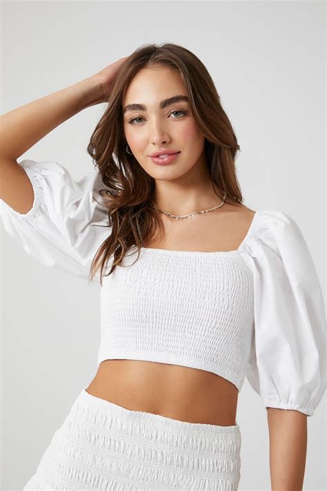 Puff Sleeve Smocked Crop Top Forever21us