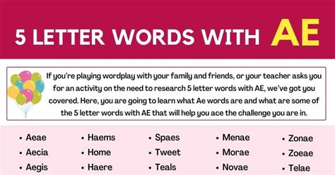 100 Useful Examples Of 5 Letter Words With AE 7ESL