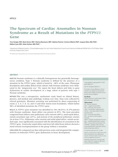 The Spectrum Of Cardiac Anomalies In Noonan Syndrome As A Result Of