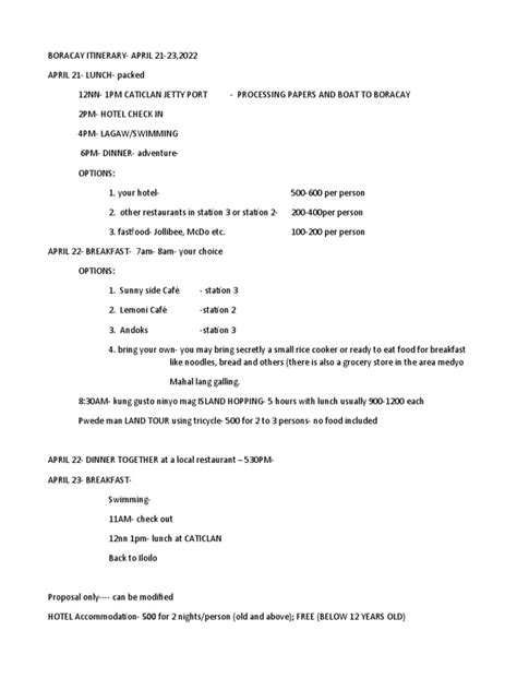 Boracay Itinerary Pdf