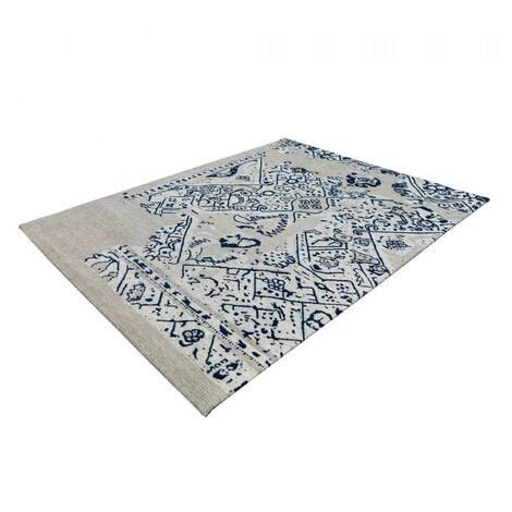 Tapis kilim fait à la main en coton 155x230 gris et bleu rectangle