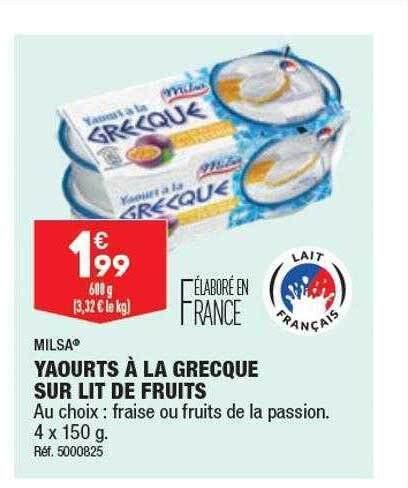 Promo Yaourts à la grecque sur lit de fruits milsa chez ALDI