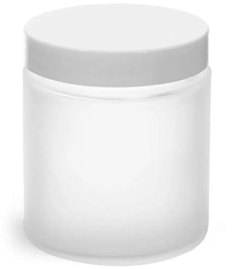 8 Oz Frosted Glass Straight Sided Jars W White Lined Caps