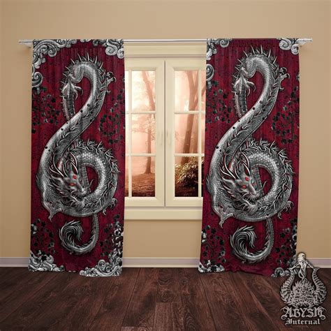 Gothic Curtains 50x84 Printed Window Panels Treble Clef Music Art Print Dragon Room Decor