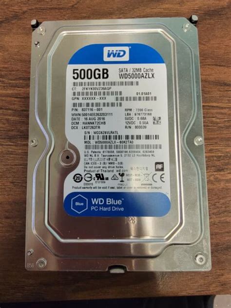 Western Digital WD Blue 500gb 3.5 SATA 32mb Wd5000azlx-60k2ta0 HDD for ...