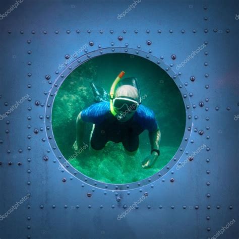 Submarine window with view to sea. — Stock Photo © vladvitek #66006735