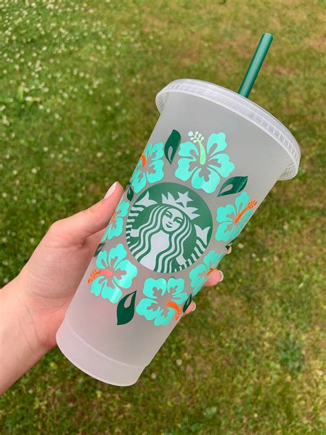 Hibiscus Flower Starbucks Cold Cup Personalized Cup With Etsy