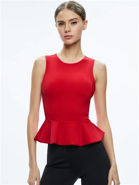 Poppy Crew Neck Peplum Top In Bright Ruby Alice Olivia