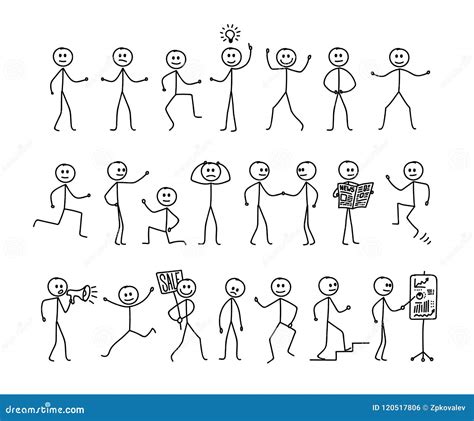 Set Of Man Drawing Different Poses Stick Figure People Pictogram