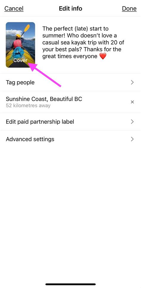 how to change cover photo on instagram post