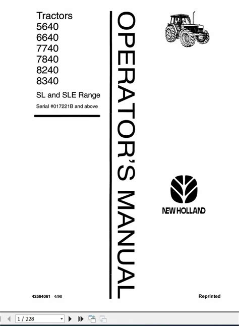 New Holand Tractor 5640 6640 7740 7840 8240 8340 Operator S Manual 4256406 Auto Repair Manual