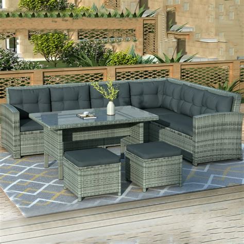 Clearance! Patio Sectional Sofa Set, 6 Piece Outdoor Patio Furniture Set Clearance, Patio Set ...