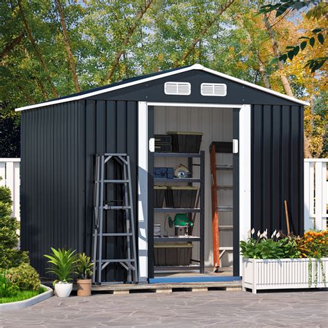 Hogyme 8 X 6 Outdoor Metal Storage Shed Tools Storage Shed Galvanized Steel Garden Shed With